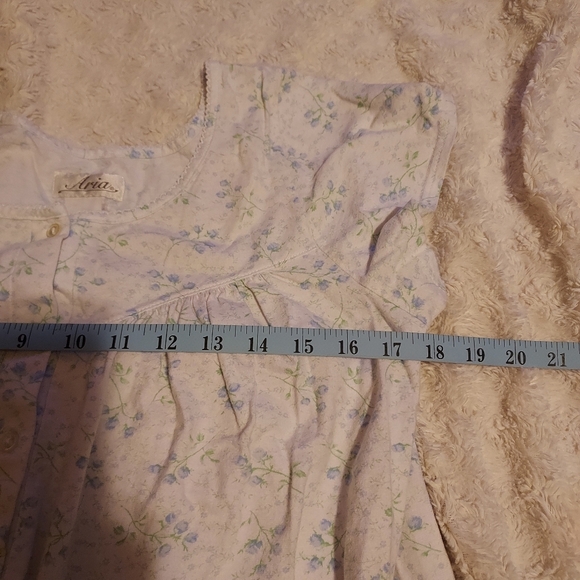 Aria White Flannel Blue Floral Long Nightgown Pockets Cottagecore Grandmacore - Picture 6 of 7